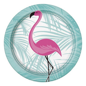 Unique Party Flamingo Disposable Plates (Pack of 8) Green/Pink (One Size)