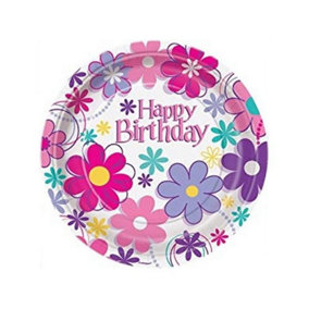 Unique Party Floral Birthday Dinner Plate (Pack of 8) Multicoloured (One Size)