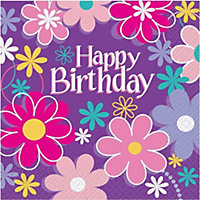 Unique Party Floral Birthday Disposable Napkins (Pack of 16) Purple/Pink (One Size)