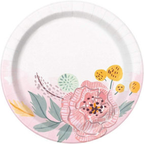 Unique Party Floral Dessert Plate (Pack of 8) White/Pink/Yellow (One Size)