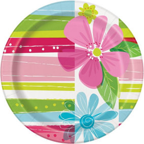 Unique Party Flowers Party Plates (Pack of 8) Pink/Blue/Green (One Size)