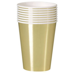 Unique Party Foil 335ml/12oz Foil Paper Cups (Pack of 8) Gold (335ml/12 Imperial Oz)