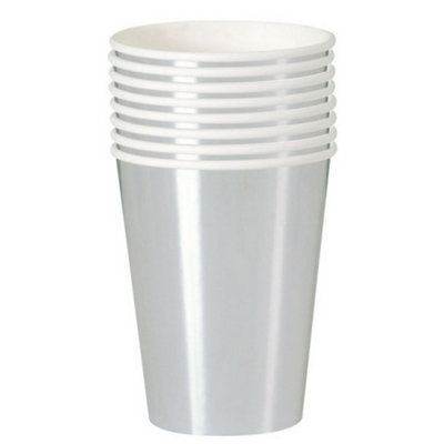 Unique Party Foil 335ml/12oz Foil Paper Cups (Pack of 8) Silver (335ml/12 Imperial Oz)