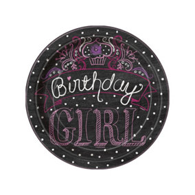 Unique Party Girl Birthday Party Plates (Pack of 8) Black (One Size)