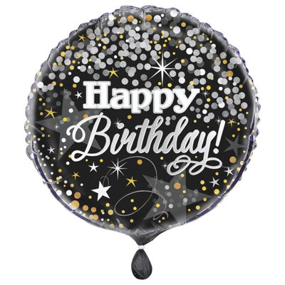 Unique Party Glitter Round Happy Birthday Foil Balloon Black/Silver/White (One Size)