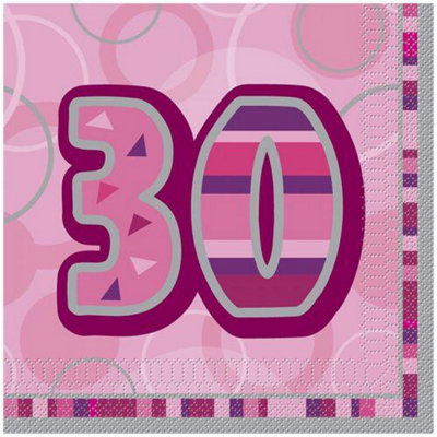 Unique Party Glitz 30th Birthday Disposable Napkins (Pack of 16) Pink (One Size)