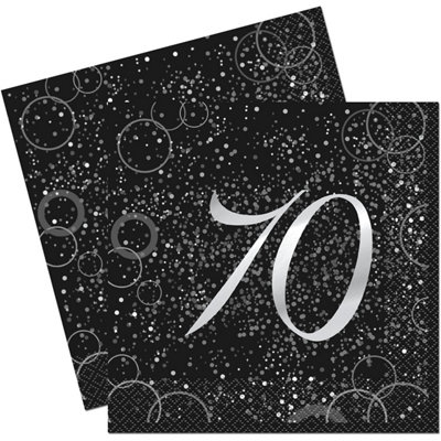 Unique Party Glitz 70th Napkins (Pack of 16) Black/Silver (One Size)