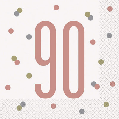 Unique Party Glitz 90th Disposable Napkins (Pack of 16) Rose Gold (One Size)