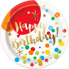 Unique Party Glitzy Gold Birthday 9 Inch Plates (Pack Of 8) Multicoloured (Pack Of 8)