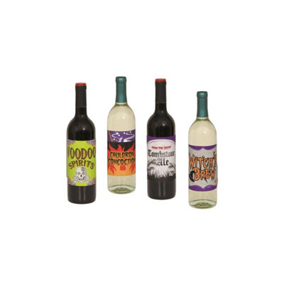 Unique Party Halloween Wine Bottle Label (Pack of 4) Multicoloured (One Size)