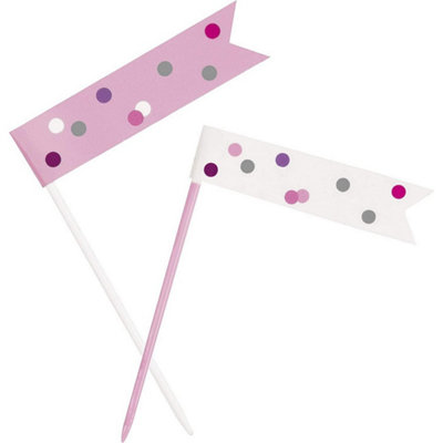 Unique Party Happy Count Flag Birthday Cupcake Topper (Pack of 6) Pink/White (One Size)