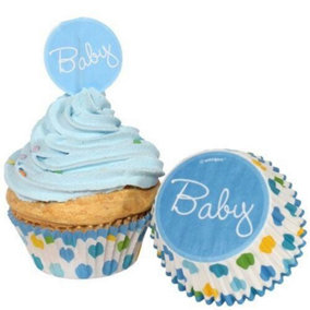 Unique Party Heart Baby Shower Cupcake Topper Set (Pack of 24) White/Blue (One Size)