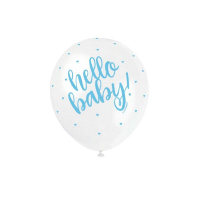 Unique Party Hello Baby Heart Balloons (Pack of 5) White/Blue (One Size)