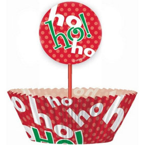 Unique Party Ho Ho Ho Christmas Cake Topper Set (Pack of 24) Red/White/Green (One Size)