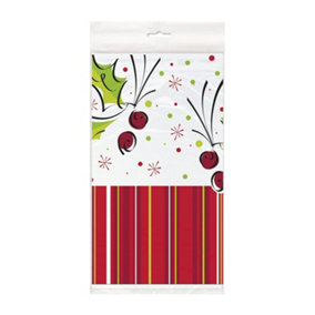 Unique Party Holly Pop Plastic Holiday Tablecloth White/Red/Green (One Size)