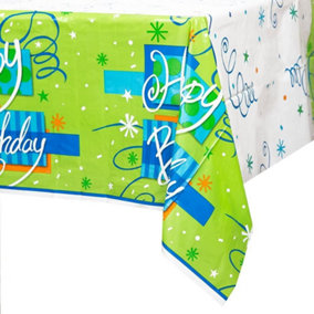 Unique Party Industries Bright Plastic Birthday Party Table Cover Green/White/Blue (One Size)