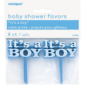 Unique Party Its A Boy/Girl Baby Shower Cake Picks (Pack Of 8) Blue (One Size)