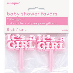Unique Party Its A Boy/Girl Baby Shower Cake Picks (Pack Of 8) Pink (One Size)