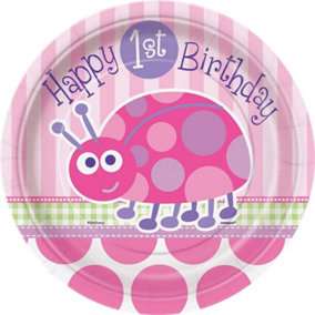 Unique Party Ladybird 1st Birthday Party Plates (Pack of 8) Pink (One Size)