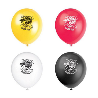 Unique Party Latex Pirate Birthday Balloons (Pack of 8) Yellow/White/Red/Black (One Size)