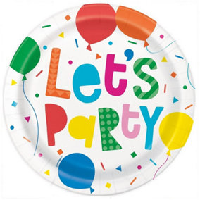 Unique Party Lets Party Disposable Plates (Pack of 8) White/Multicoloured (One Size)