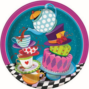 Unique Party Mad Hatters Paper Teapot Party Plates (Pack of 8) Multicoloured (One Size)