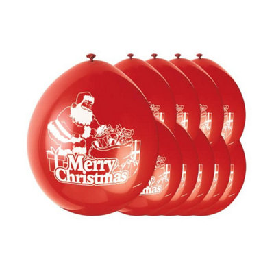 Unique Party Merry Christmas Latex Santa Claus Balloons (Pack of 10) Red/White (One Size)