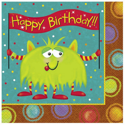 Unique Party Monster Birthday Disposable Napkins (Pack of 16) Multicoloured (One Size)