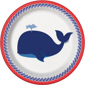Unique Party Nautical Summer Paper Party Plates (Pack of 8) Blue/White/Red (One Size)