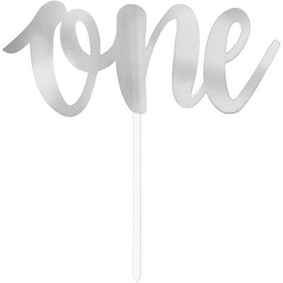 Unique Party One Script Foil Cake Topper Silver (One Size)