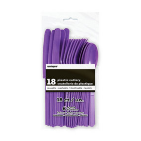Unique Party orted Cutlery Set (Pack Of 18) Purple (One Size)