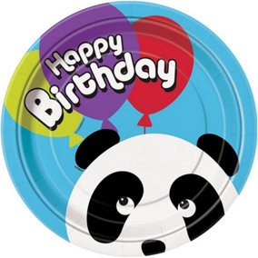 Unique Party Panda Birthday Dinner Plate (Pack of 8) Multicoloured (One Size)