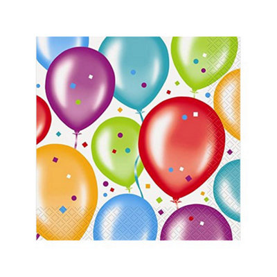 Unique Party Paper Balloon Birthday Disposable Napkins (Pack of 16) Multicoloured (One Size)