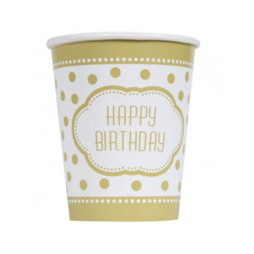 Unique Party Paper Birthday Party Cup (Pack of 8) White/Gold (One Size)