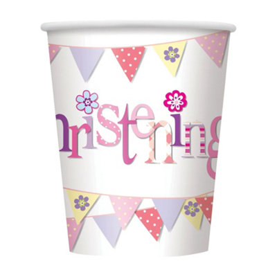 Unique Party Paper Bunting Christening 270ml Disposable Cup Pink (One Size)