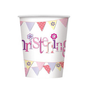 Unique Party Paper Bunting Christening 270ml Disposable Cup Pink (One Size)