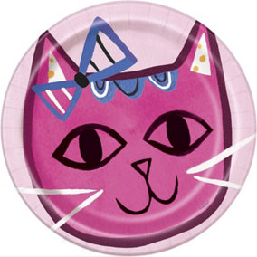 Unique Party Paper Cat Party Plates (Pack of 8) Pink (One Size)