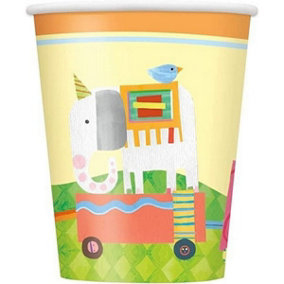 Unique Party Paper Circus Animal Baby Shower Party Cup (Pack of 8) Multicoloured (One Size)