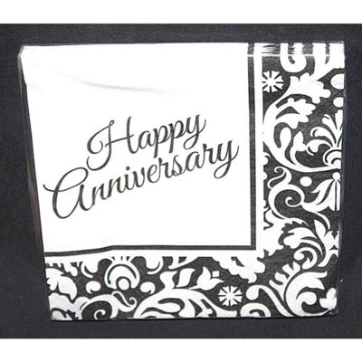 Unique Party Paper Damask Anniversary Napkins (Pack of 16) White/Black (One Size)