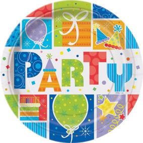 Unique Party Paper Dinner Plate (Pack of 8) Multicoloured (One Size)
