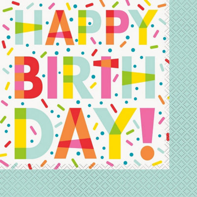 Unique Party Paper Donut Birthday Napkins (Pack of 16) Multicoloured (One Size)