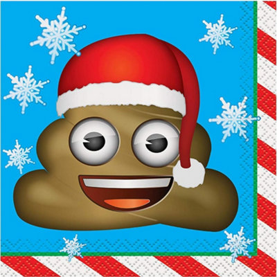 Unique Party Paper Emoji Christmas Napkins (Pack of 16) Brown/Blue/Red (One Size)