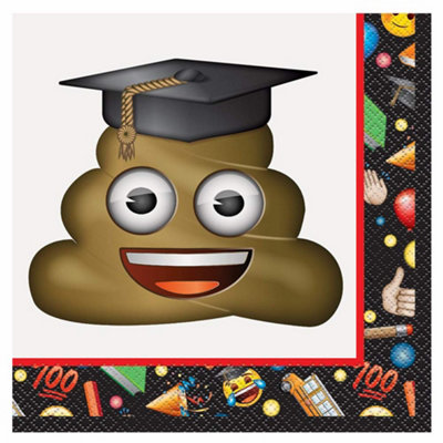 Unique Party Paper Emoji Graduation Napkins (Pack of 16) Black/White/Brown (6.5in x 6.5in)