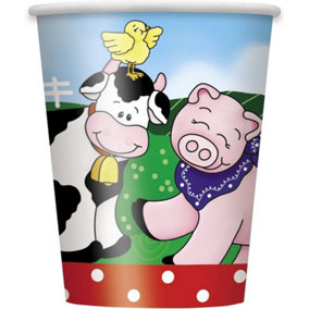 Unique Party Paper Farm Animals Party Cup (Pack of 8) Multicoloured (One Size)