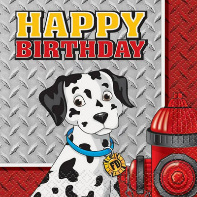 Unique Party Paper Fire Engine Birthday Disposable Napkins (Pack of 16) White/Red (One Size)