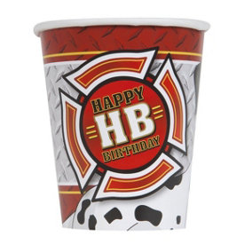Unique Party Paper Fire Engine Birthday Party Cup (Pack of 8) White/Red/Black (One Size)