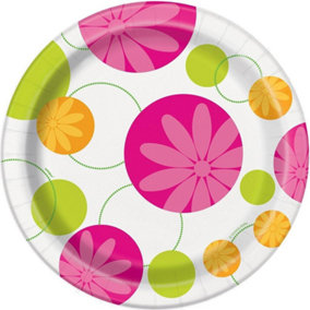 Unique Party Paper Flowers Summer Dinner Plate (Pack of 8) Multicoloured (One Size)
