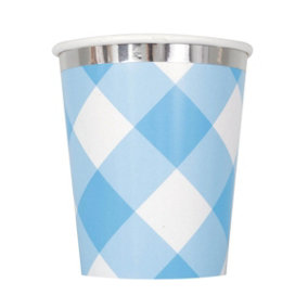 Unique Party Paper Gingham 1st Birthday Party Cup (Pack of 8) Blue/White (One Size)