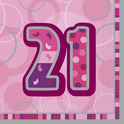 Unique Party Paper Glitz 21st Birthday Napkins (Pack of 16) Pink (One Size)