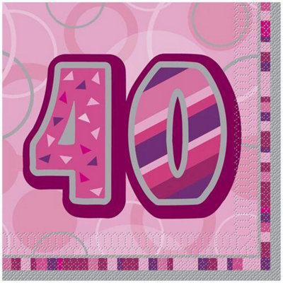 Unique Party Paper Glitz 40th Birthday Napkins (Pack of 16) Pink (One Size)